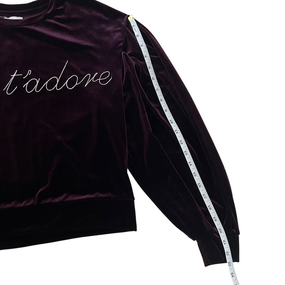 MISA Los Angeles Je T'adore Burgundy Velvet Puff Sleeve Sweatshirt Sweater SZ XS - Picture 12 of 12